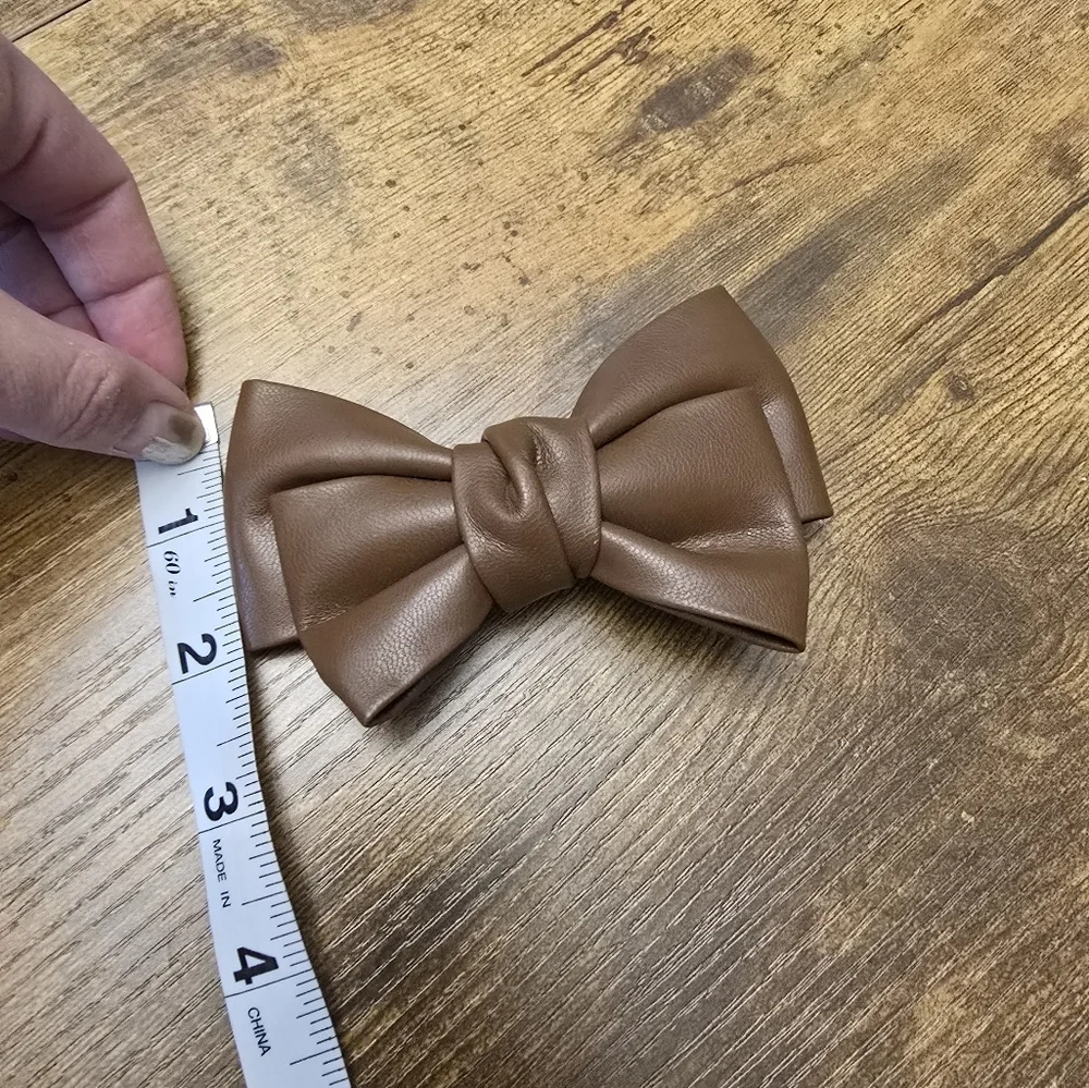 Brown Faux Leather Medium Size Bow Hair Clip